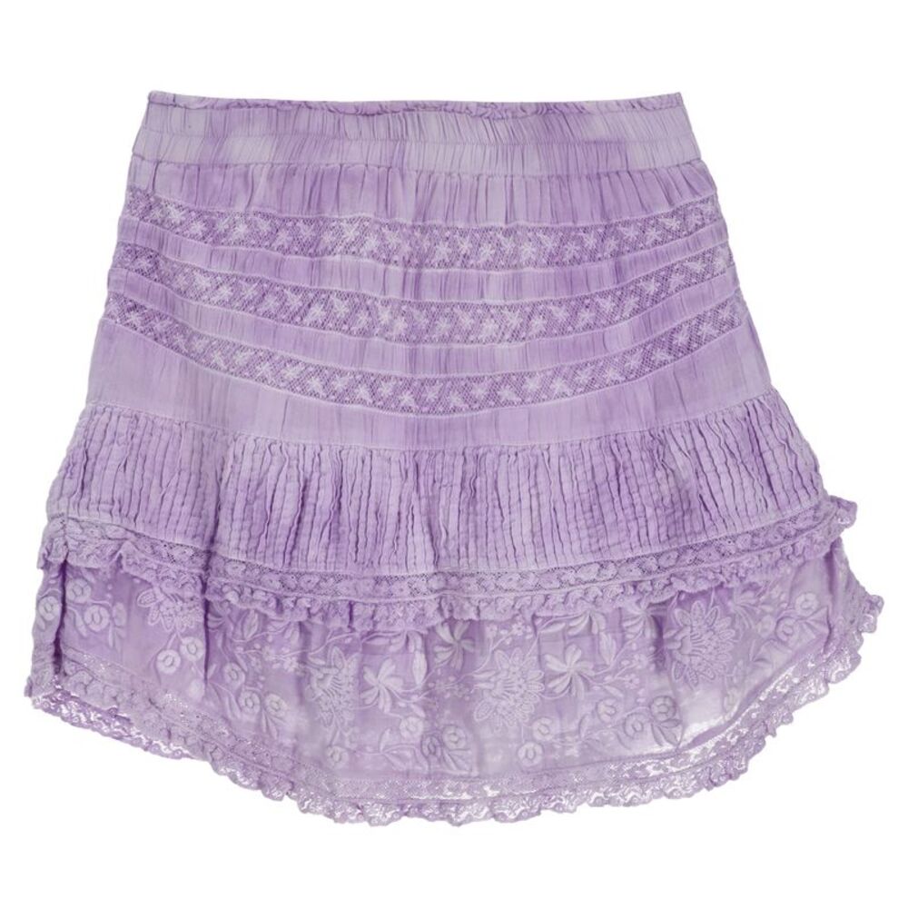 Loveshackfancy Adelia Tiered Mini Skirt in Purple Cotton